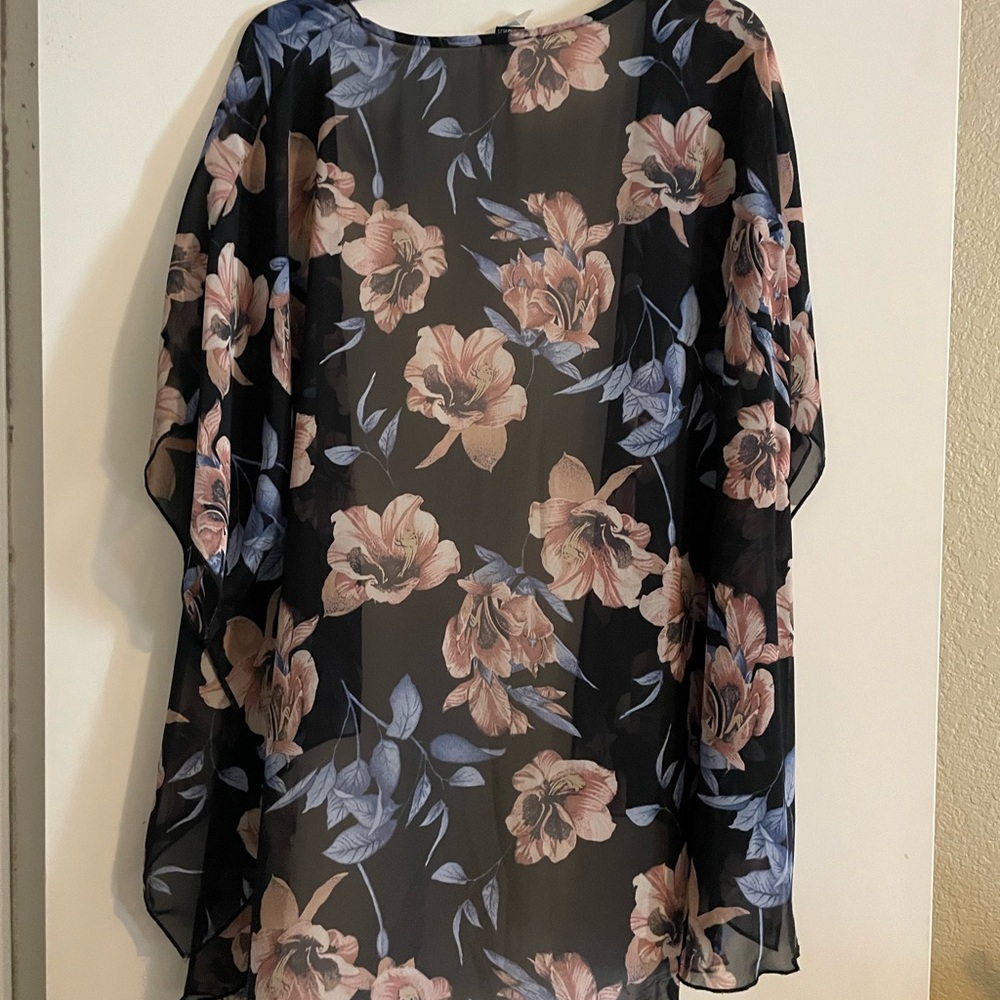 See Through Floral Tunic Coverup in One Size